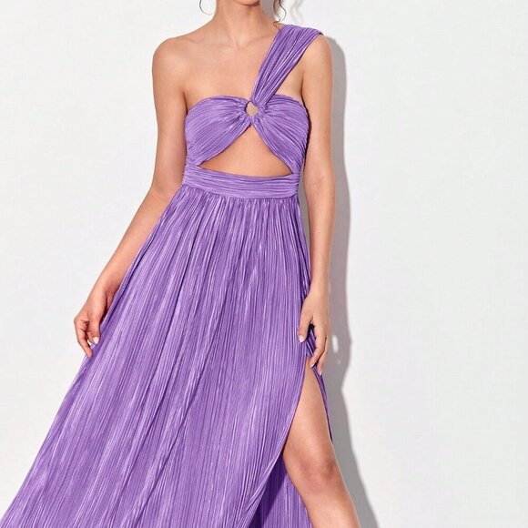Mauve Purple Sexy Women's Pleated Asymmetrical Pink Maxi Dress - Picture 6 of 6